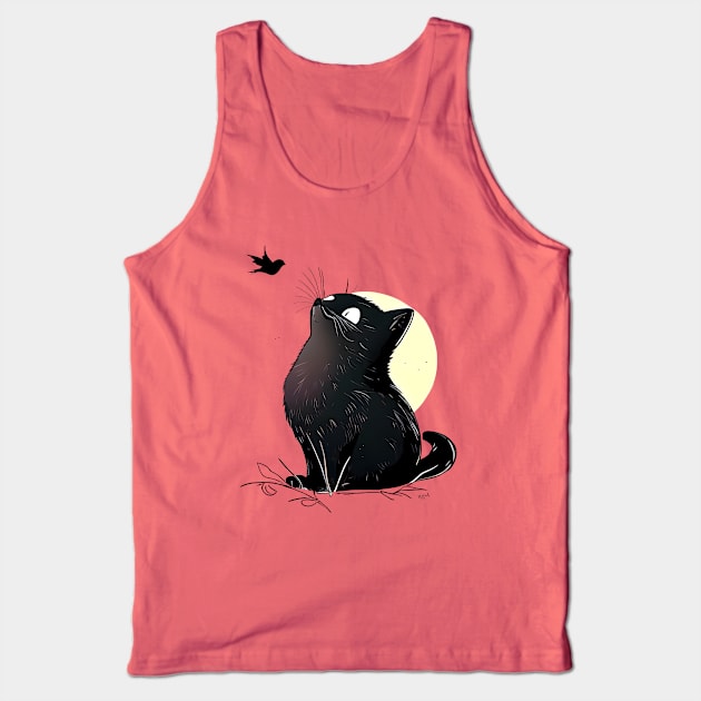 Black Cat With a Bird Tank Top by KOTOdesign